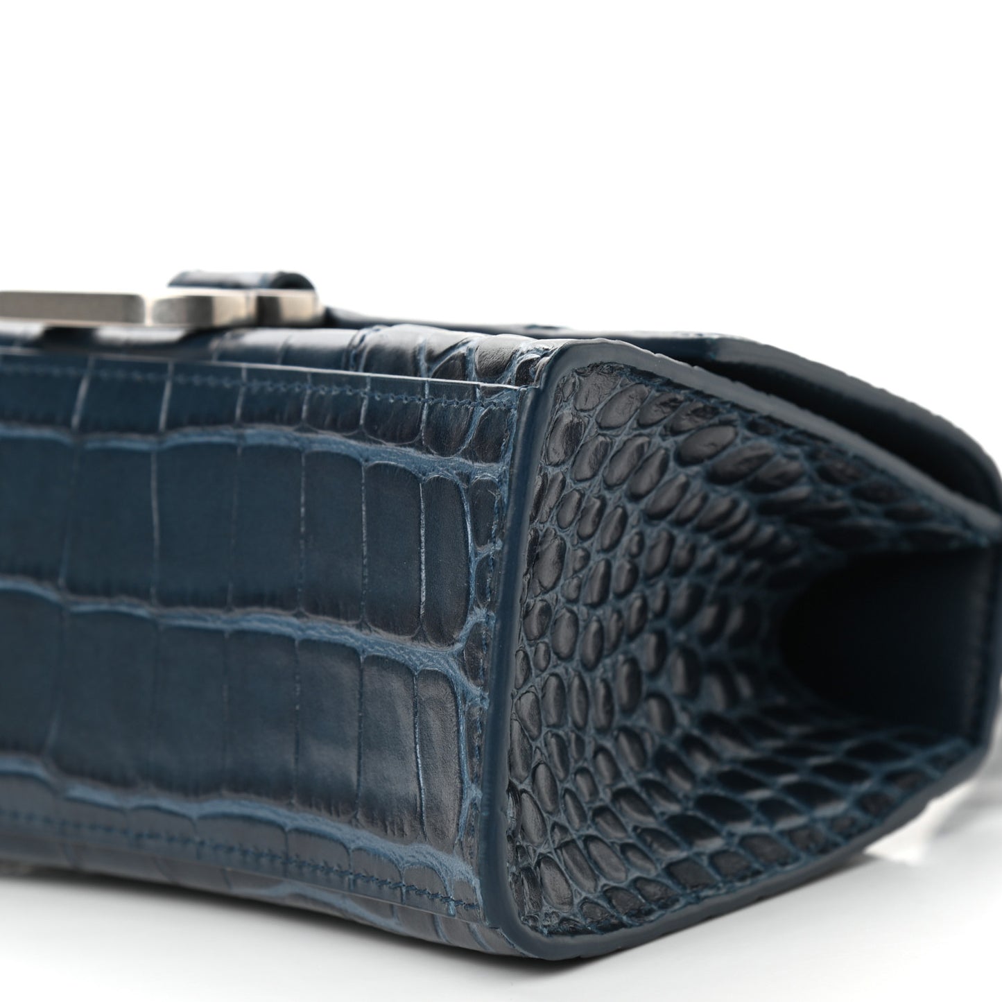 Shiny Calfskin Crocodile Embossed Hourglass Top Handle Bag XS Denim Blue