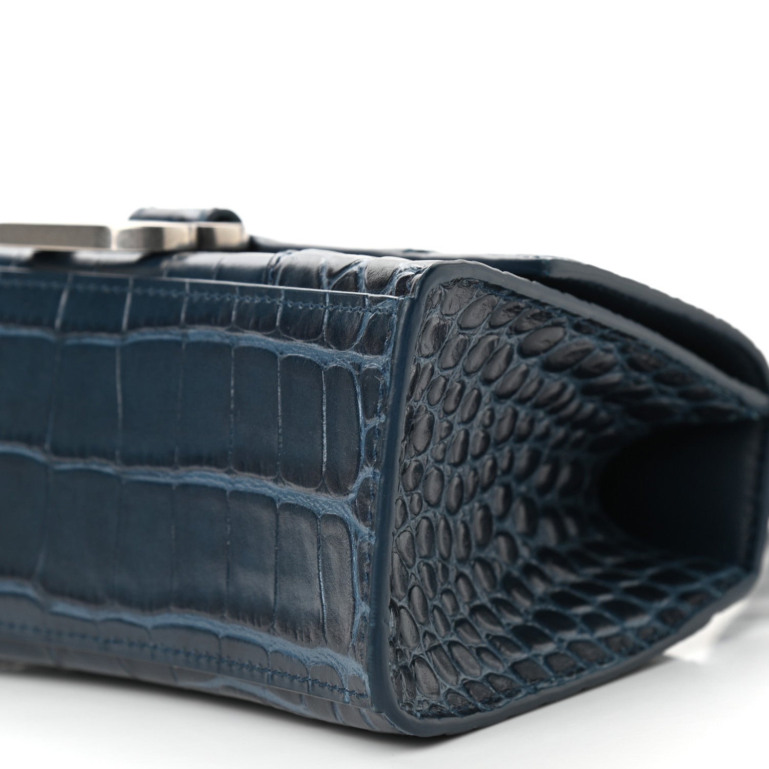 Balenciaga Shiny Calfskin Crocodile Embossed Hourglass Top Handle Bag XS Denim Blue 12 of 12