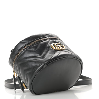 Gucci Calfskin Matelasse Mini GG Marmont Round Backpack Black 4 of 11