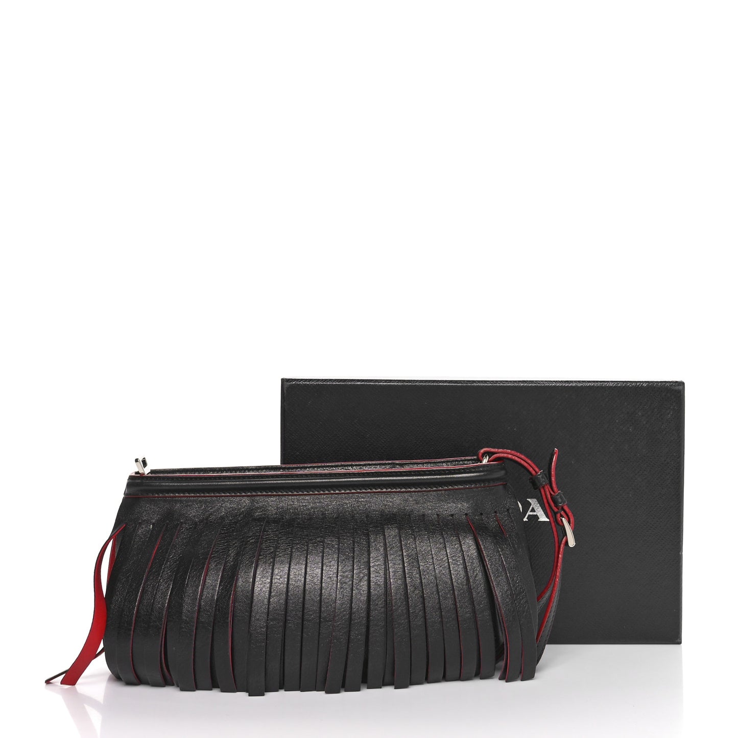 Nappa Frange Wristlet Clutch Black Fuoco