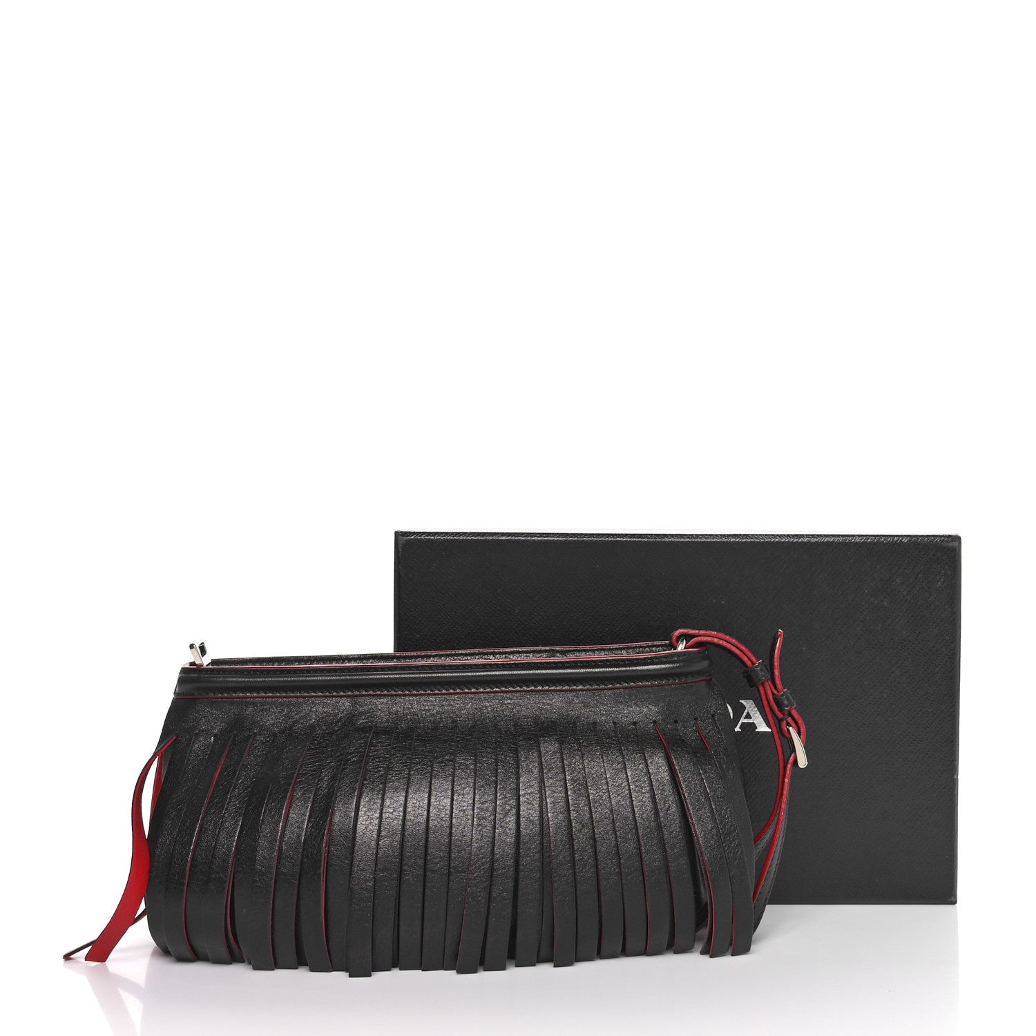 Prada Nappa Frange Wristlet Clutch Black Fuoco 12 of 13