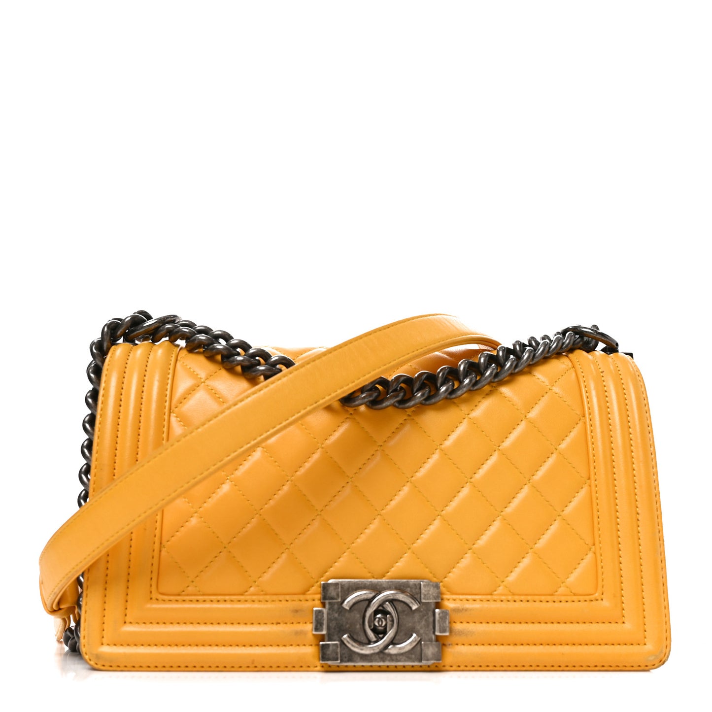 Lambskin Quilted Medium Boy Flap Yellow