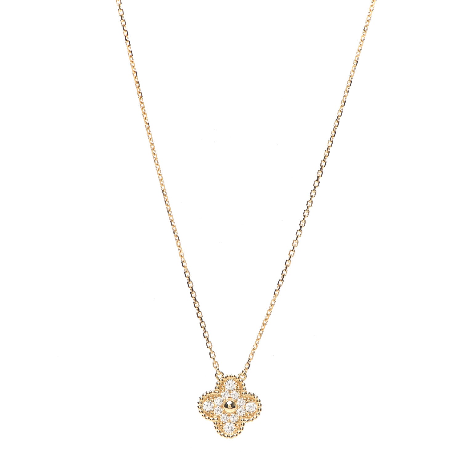 Van Cleef & Arpels 18K Yellow Gold Diamond Vintage Alhambra Pendant Necklace 1 of 7