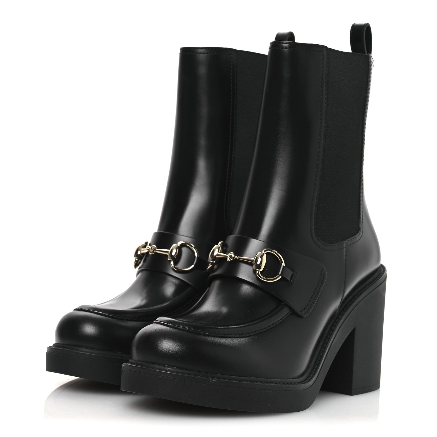 Gucci Calfskin Horsebit Double Stretch Rib Womens Ankle Boots 38.5 Black 4 of 11