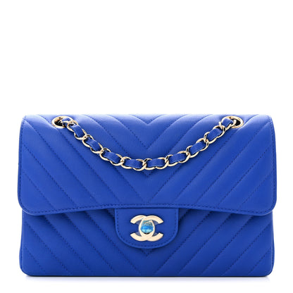 Chanel Caviar Chevron Quilted Small Double Flap Blue 1 of 13