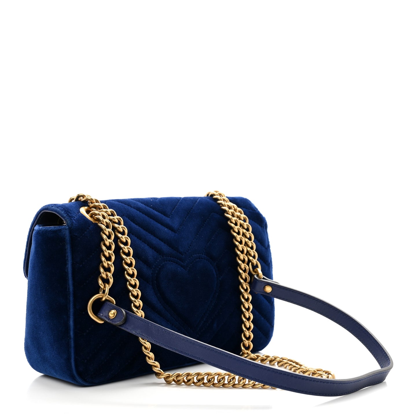 Velvet Matelasse Small GG Marmont Shoulder Bag Cobalt Blue