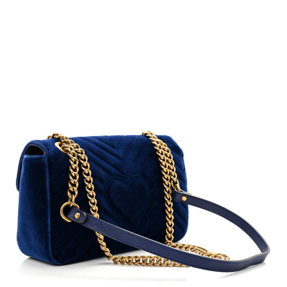 Gucci Velvet Matelasse Small GG Marmont Shoulder Bag Cobalt Blue 3 of 10
