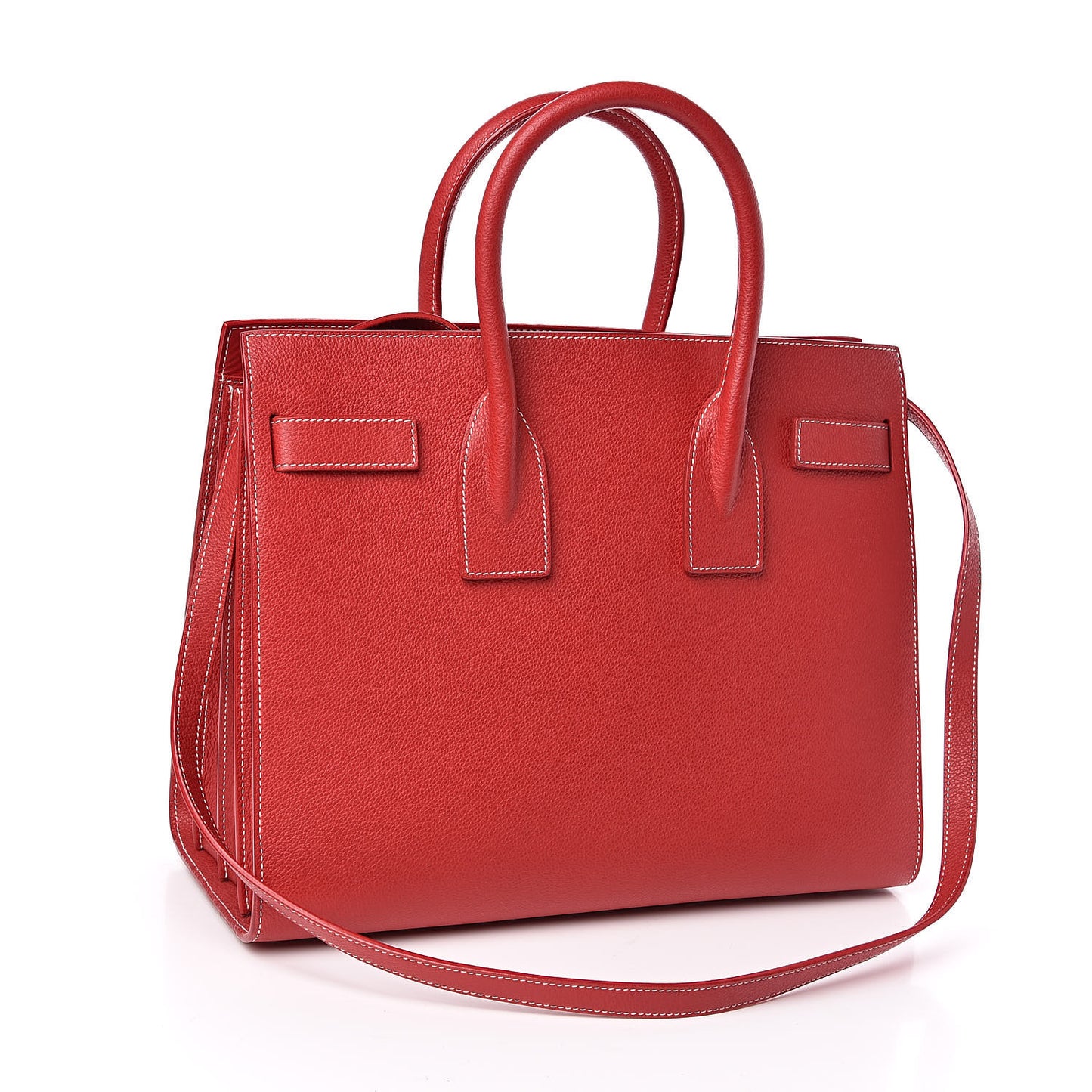 Grained Calfskin Topstich Small Sac De Jour Red