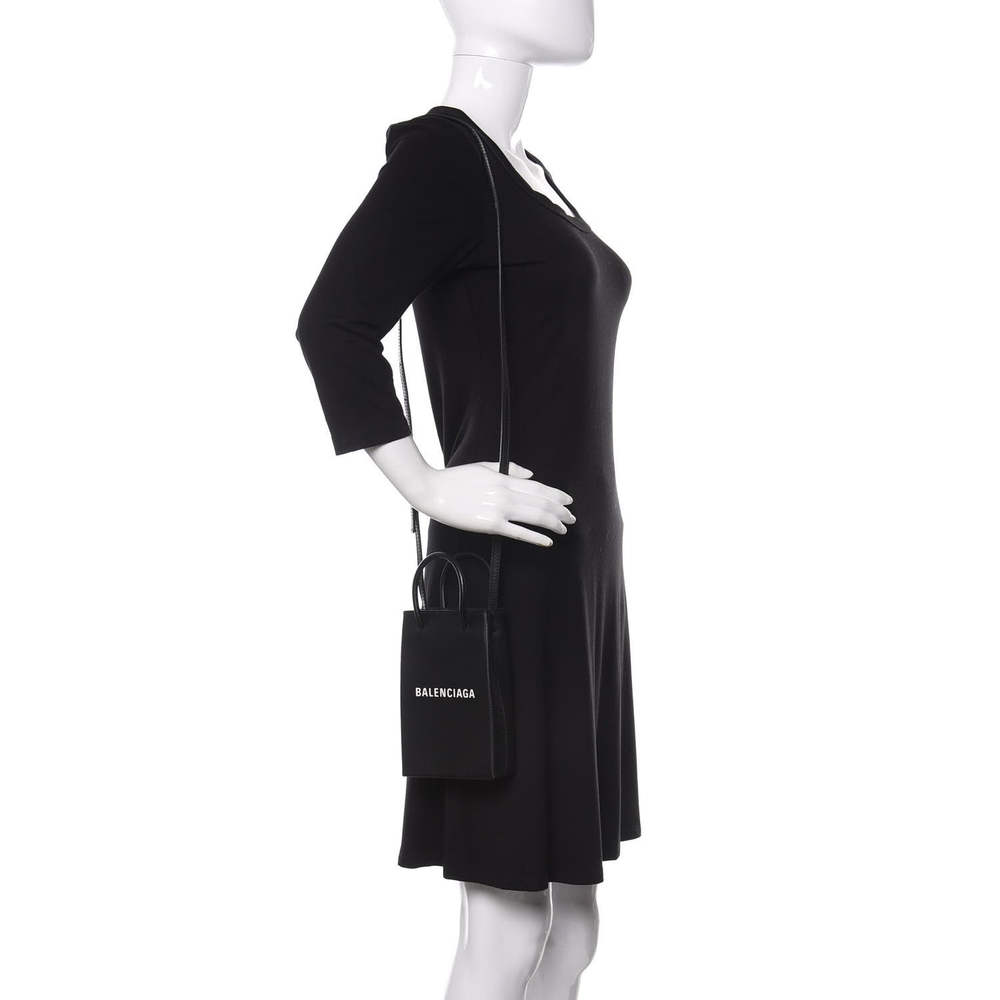 Squared Calfskin Logo Shopping Phone Holder Bag Black