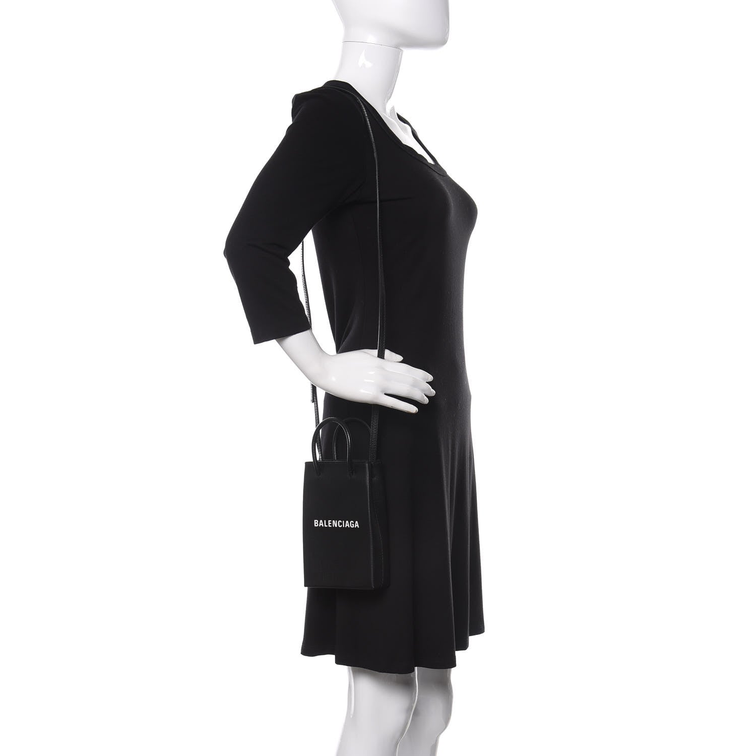 Balenciaga Squared Calfskin Logo Shopping Phone Holder Bag Black 2 of 9