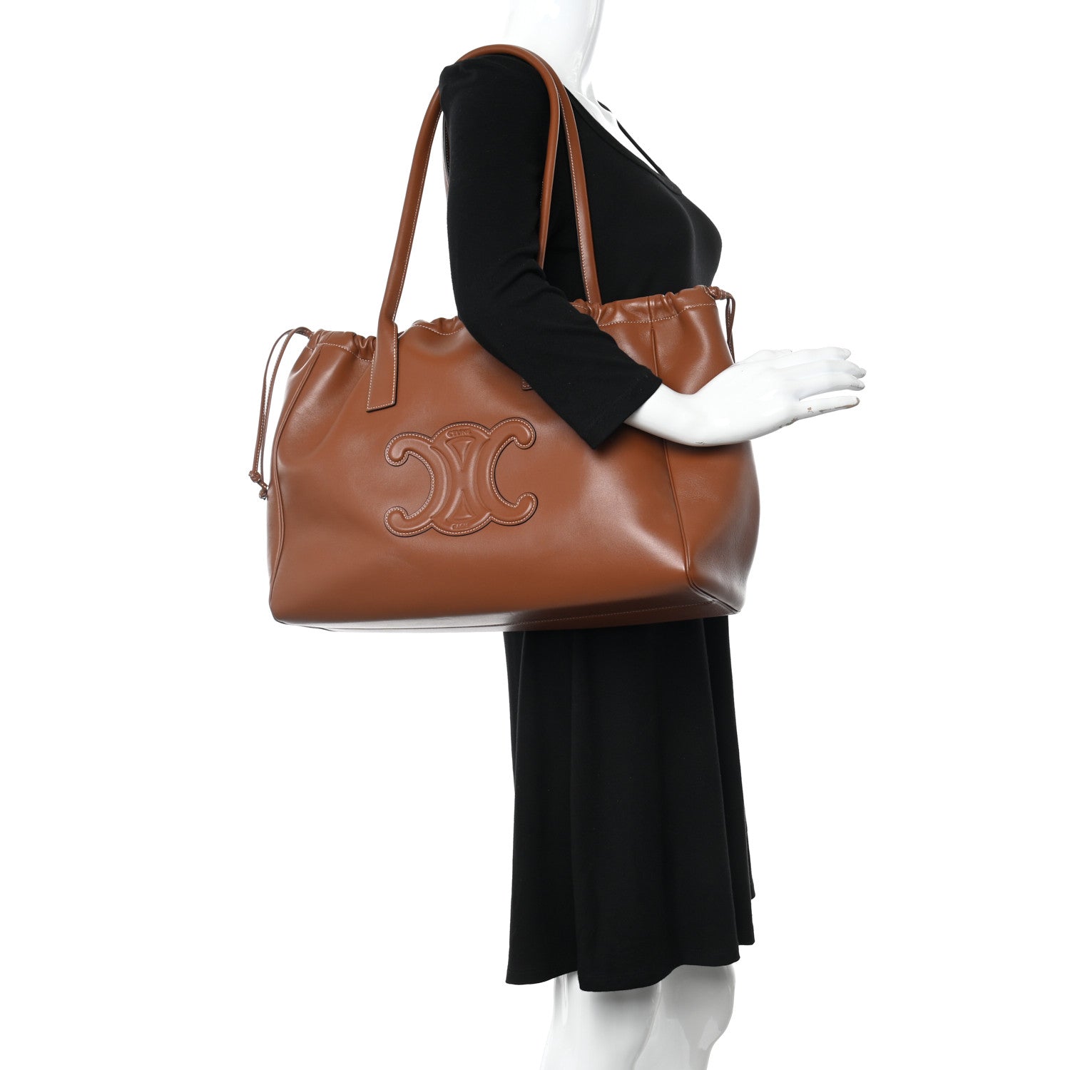 Celine Smooth Calfskin Cuir Triomphe Cabas Drawstring Tan 2 of 11