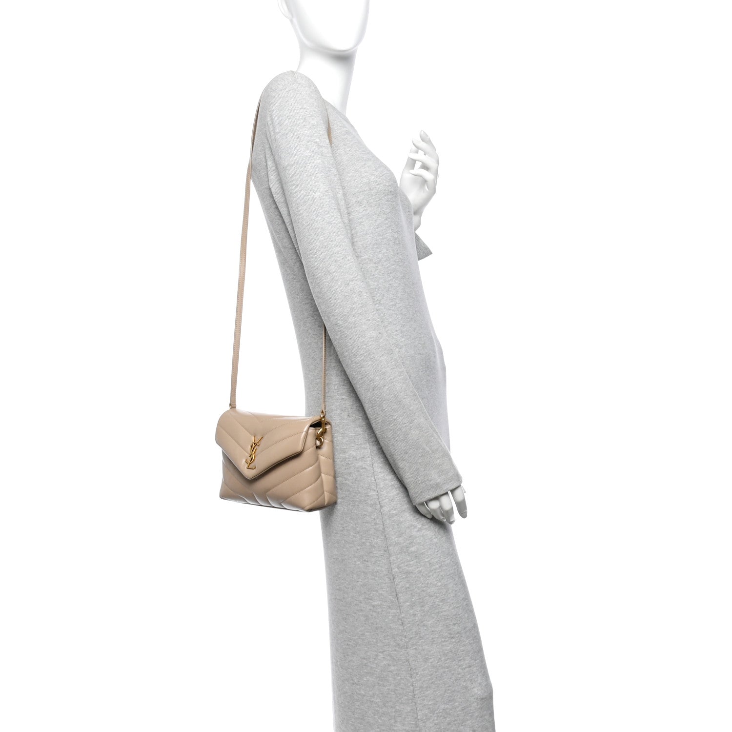 Saint Laurent Calfskin Y Quilted Monogram Toy Loulou Crossbody Bag Dark Beige 2 of 11