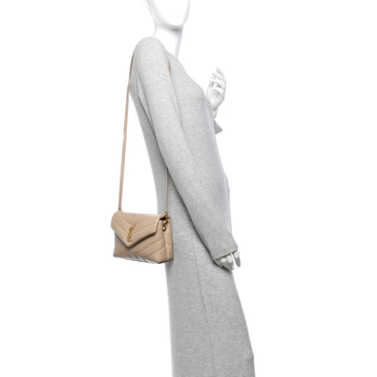 Saint Laurent Calfskin Y Quilted Monogram Toy Loulou Crossbody Bag Dark Beige 2 of 11