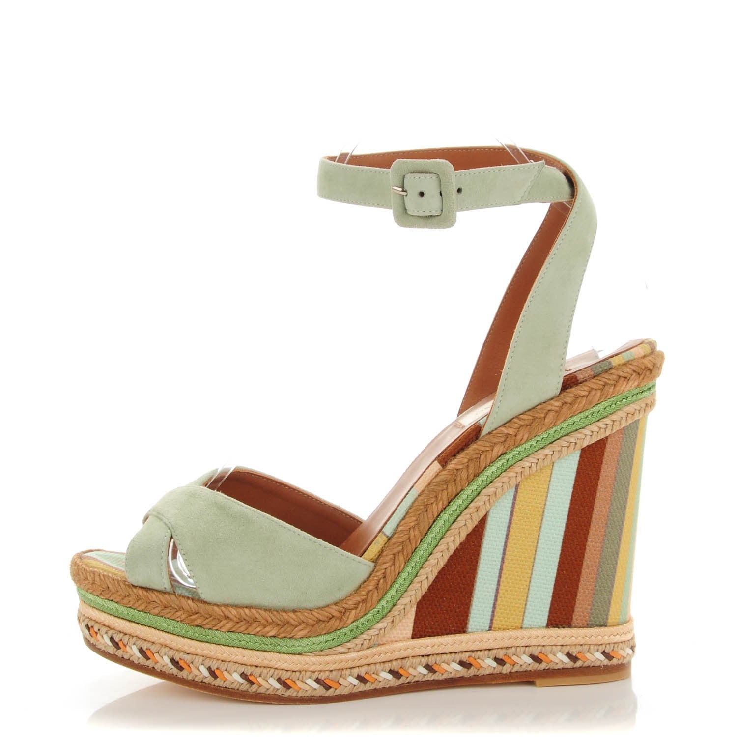 Valentino Garavani Suede Canvas Native Couture 1975 Espadrille Wedge Sandals 38.5 Green Tea Sorbet Multicolor 1 of 7