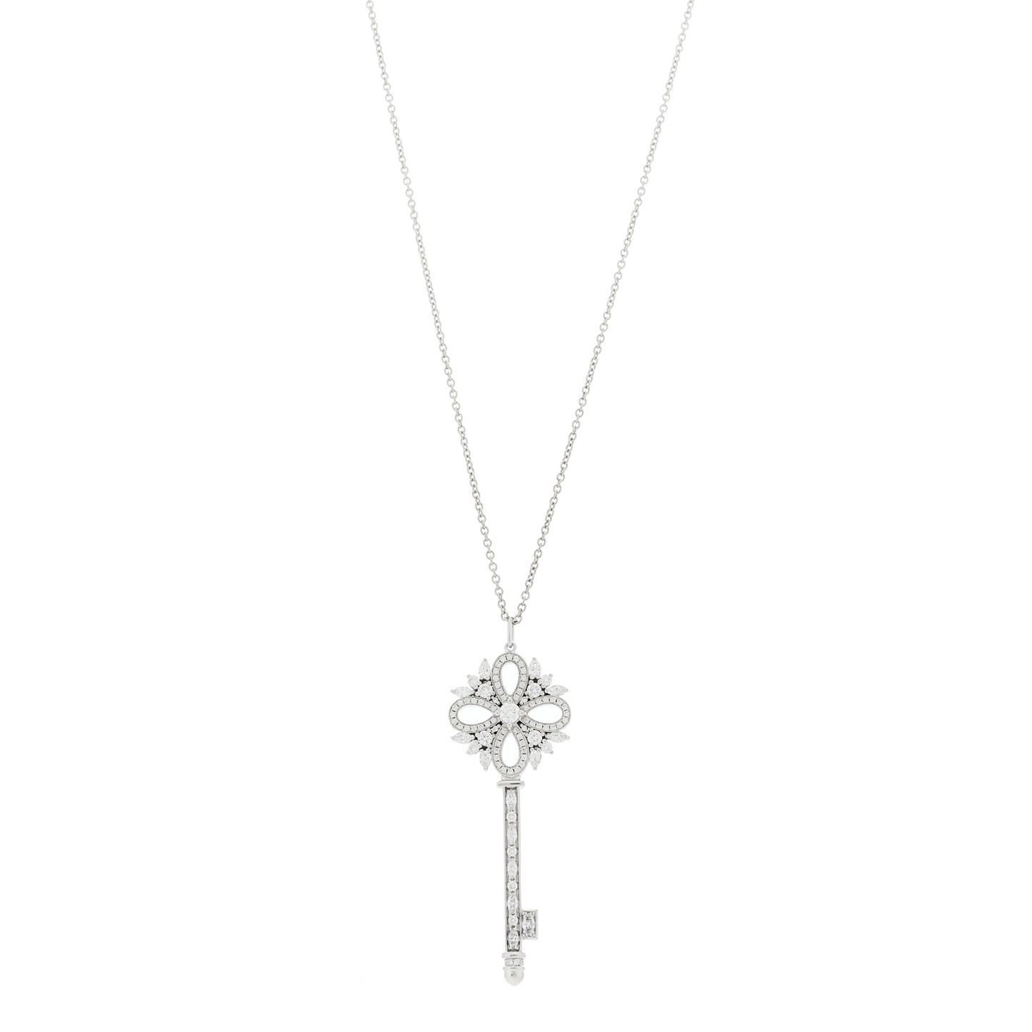 Platinum Diamond Victoria Key Pendant Necklace
