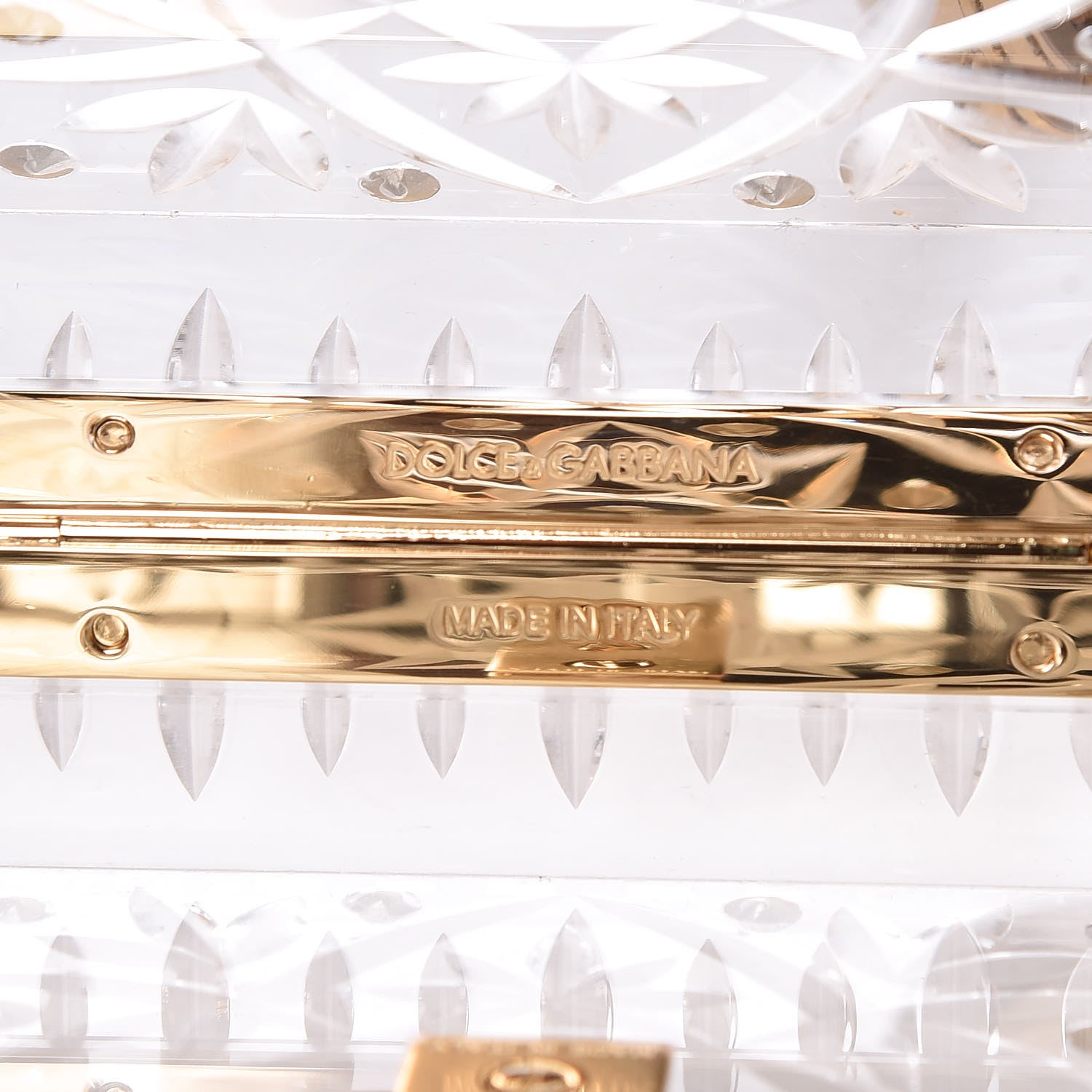 Dolce & Gabbana Plexiglass Crystal Embellished Dolce Box Clutch Gold 6 of 11