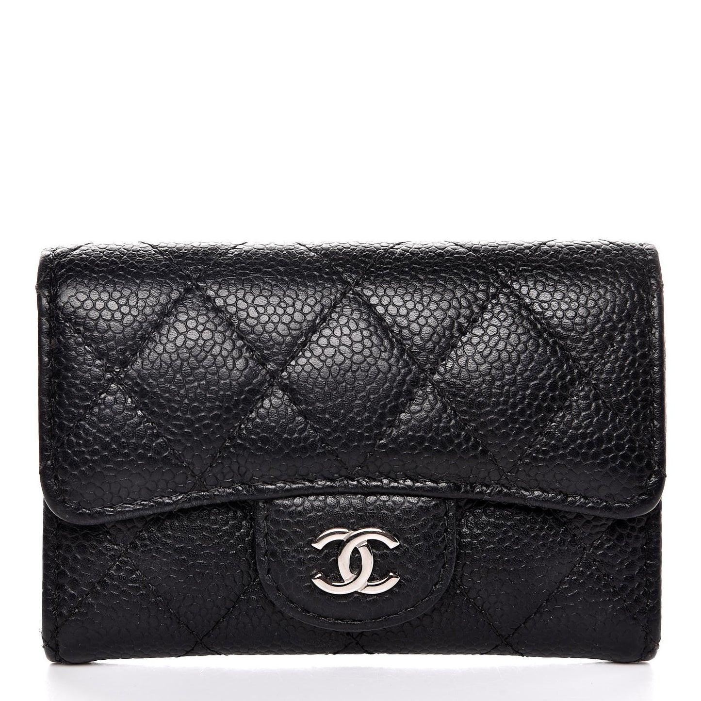 Caviar Quilted Flap Card Holder Black