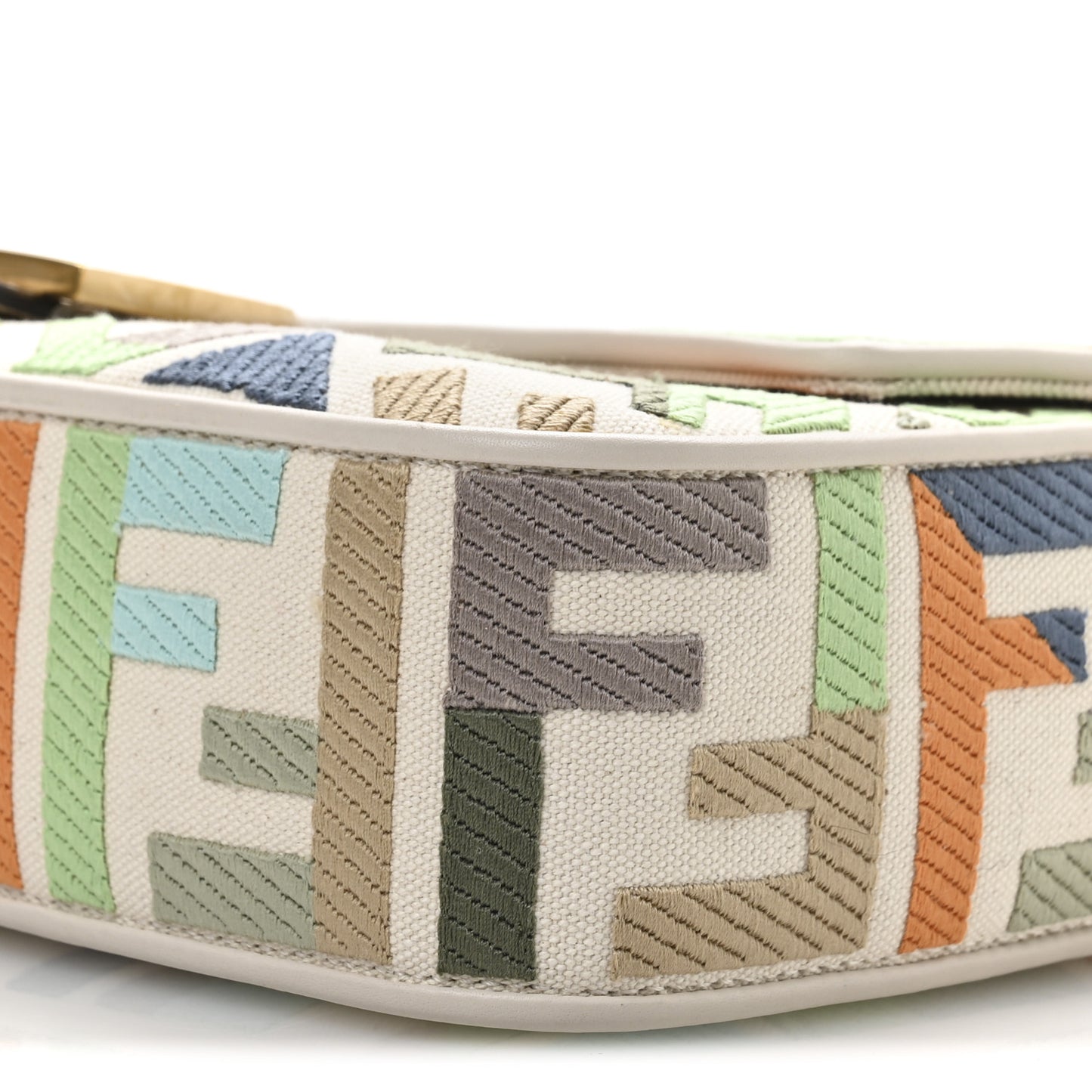 Canvas Vitello Seta FF Multicolor Embroidered Baguette Grezzo Multicolor Latte