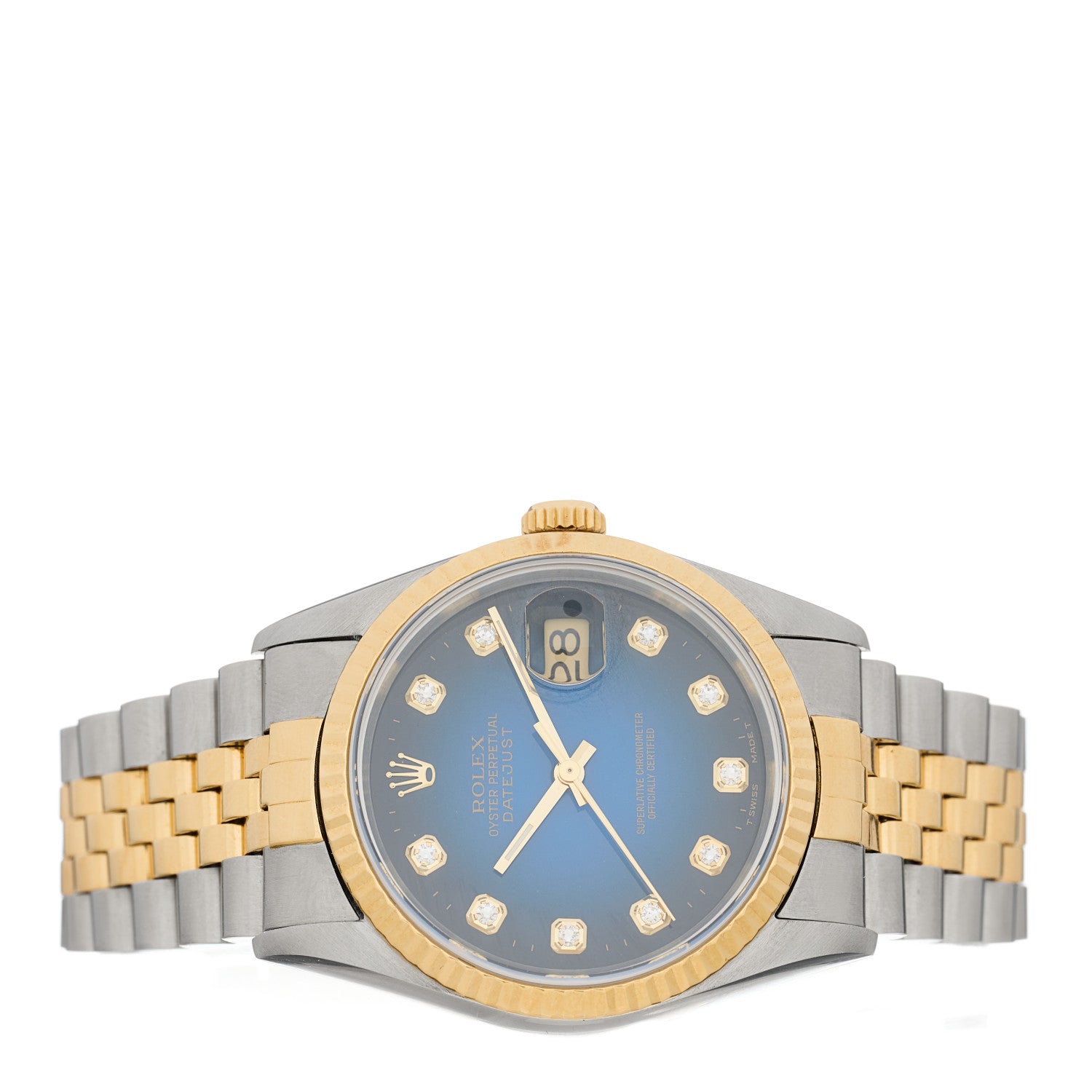 Rolex Stainless Steel 18K Yellow Gold Diamond 36mm Oyster Perpetual Datejust Watch Blue 16233 2 of 4