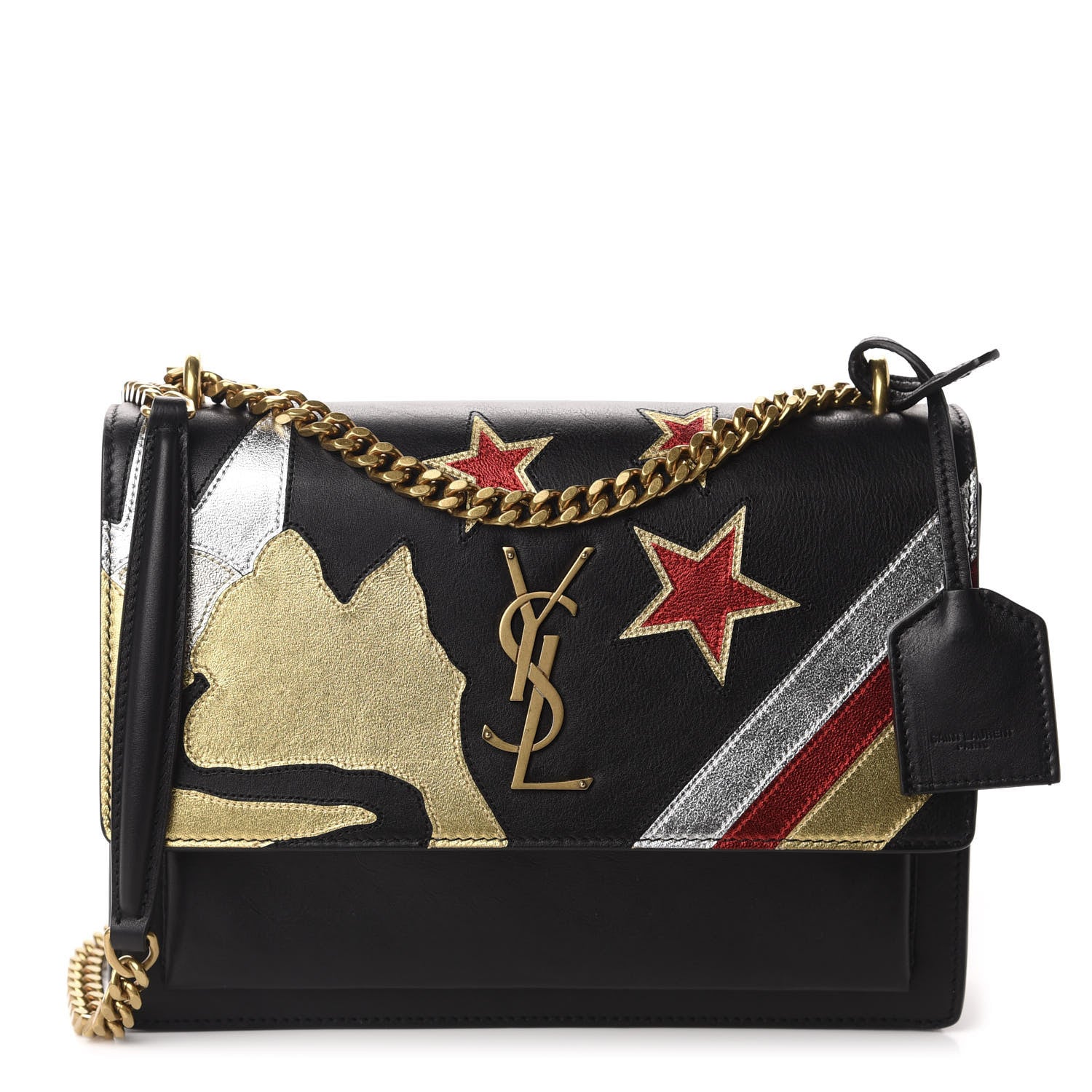 Saint Laurent Grained Calfskin Rock Star Patchwork Medium Monogram Sunset Black 1 of 12