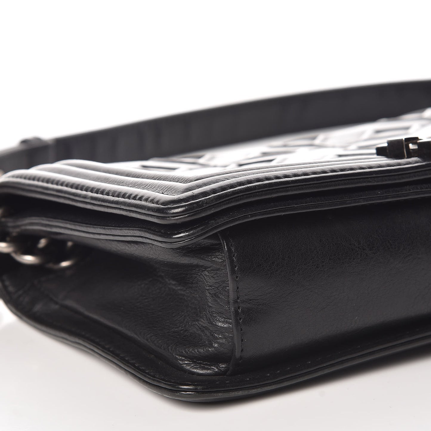 Calfskin Crystal Embossed Medium Boy Flap Black