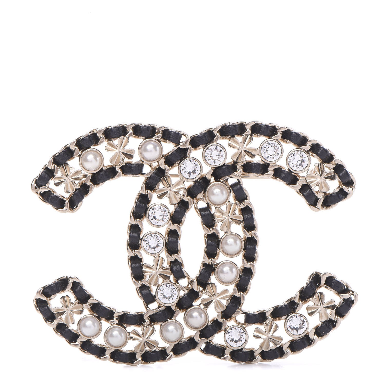 Chanel Metal Lambskin Crystal Sergeant Brooch Black Gold 1 of 4