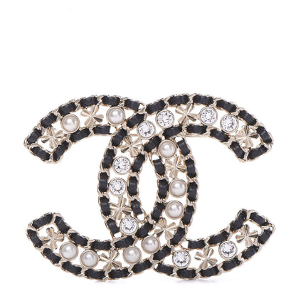 Chanel Metal Lambskin Crystal Sergeant Brooch Black Gold 1 of 4