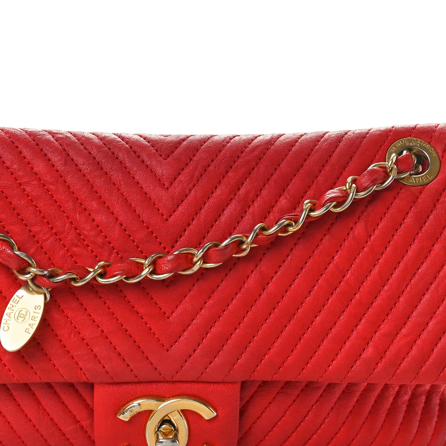 Chanel Calfskin Surpique Chevron Medium Flap Red 9 of 11