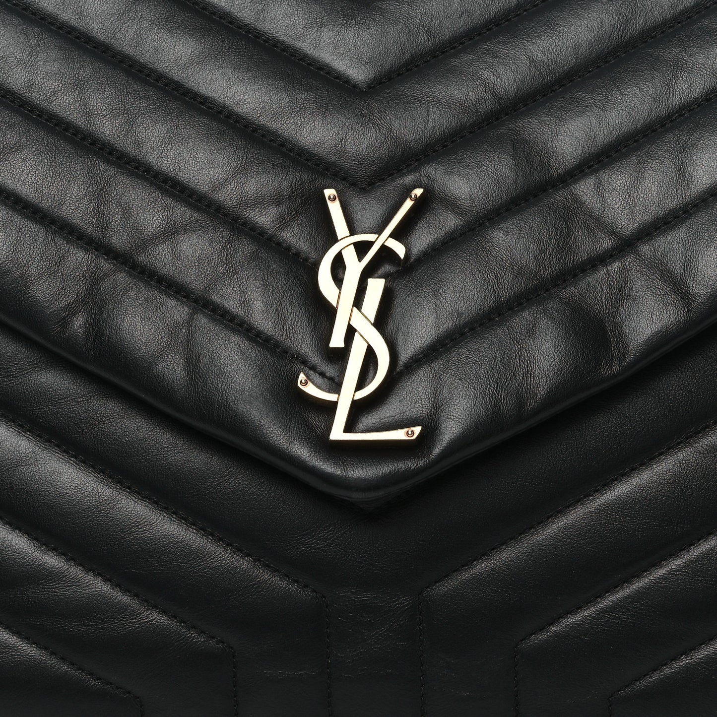 Calfskin Y Quilted Monogram Large Loulou Chain Satchel Black