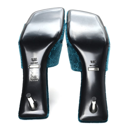 Gucci New Velvet Ashmir Regent Calfskin GG Monogram Square Toe Bow 45mm Slide Sandals Peacock Blue 39.5 6 of 9