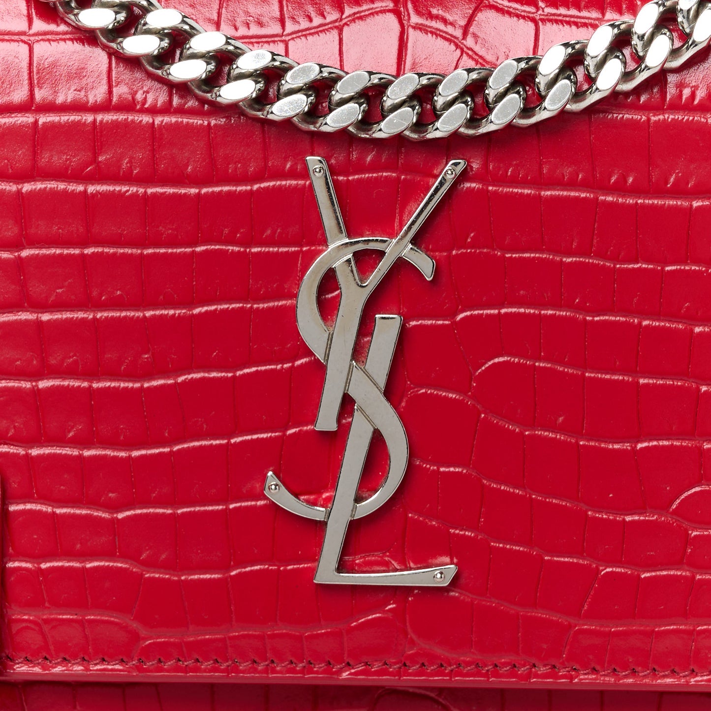 Calfskin Crocodile Embossed Medium Monogram Sunset Rouge Eros