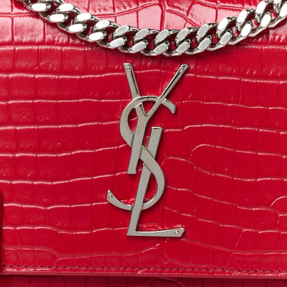 Saint Laurent Calfskin Crocodile Embossed Medium Monogram Sunset Rouge Eros 10 of 12