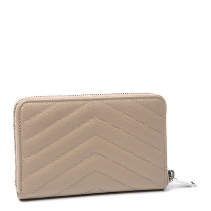 Saint Laurent Grain De Poudre Matelasse Chevron Monogram Zip Around Wallet Beige 2 of 8