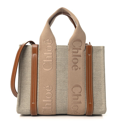Chloe Linen Calfskin Small Woody Ribbon Tote With Strap Soft Tan 1 of 9