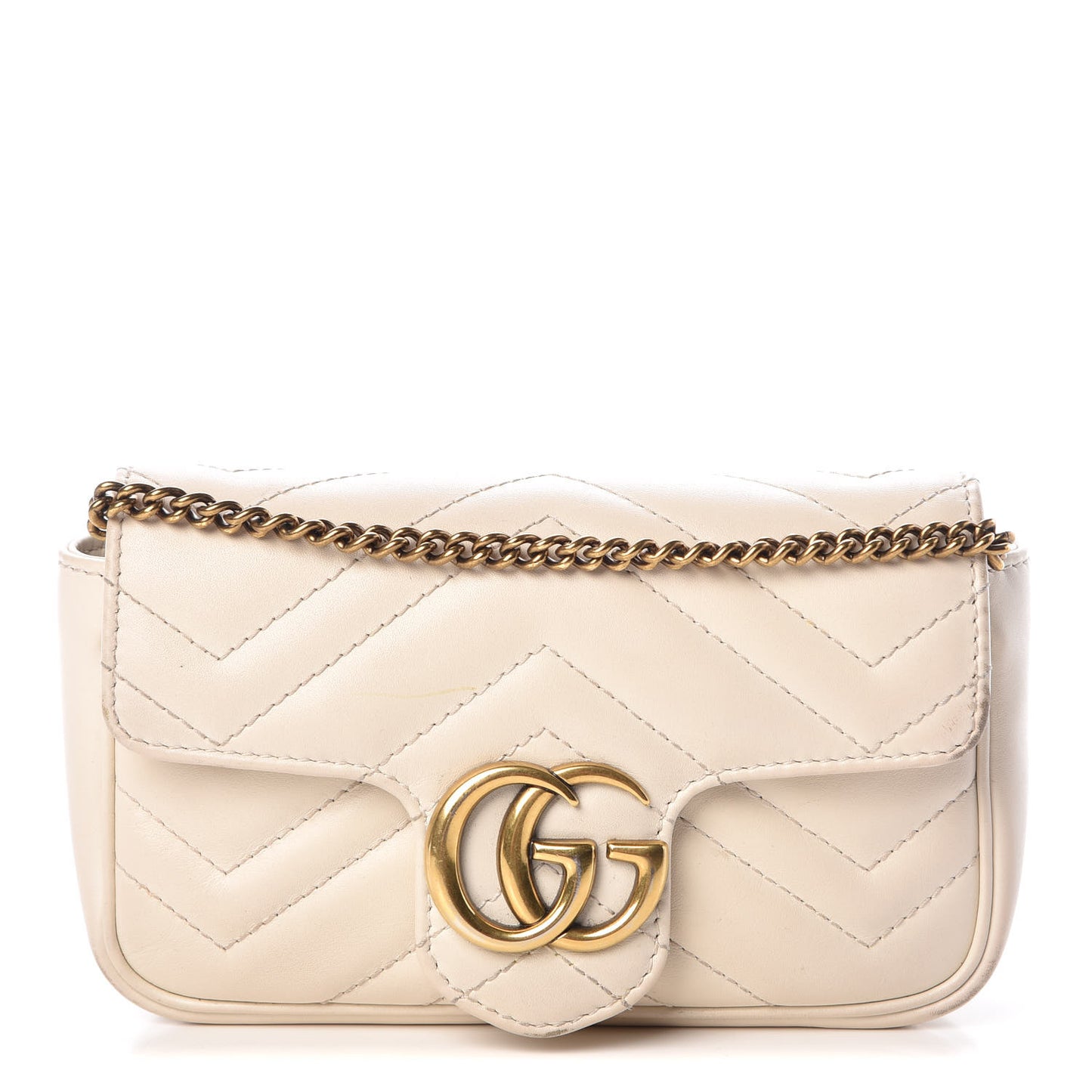 Calfskin Matelasse Super Mini GG Marmont Shoulder Bag White