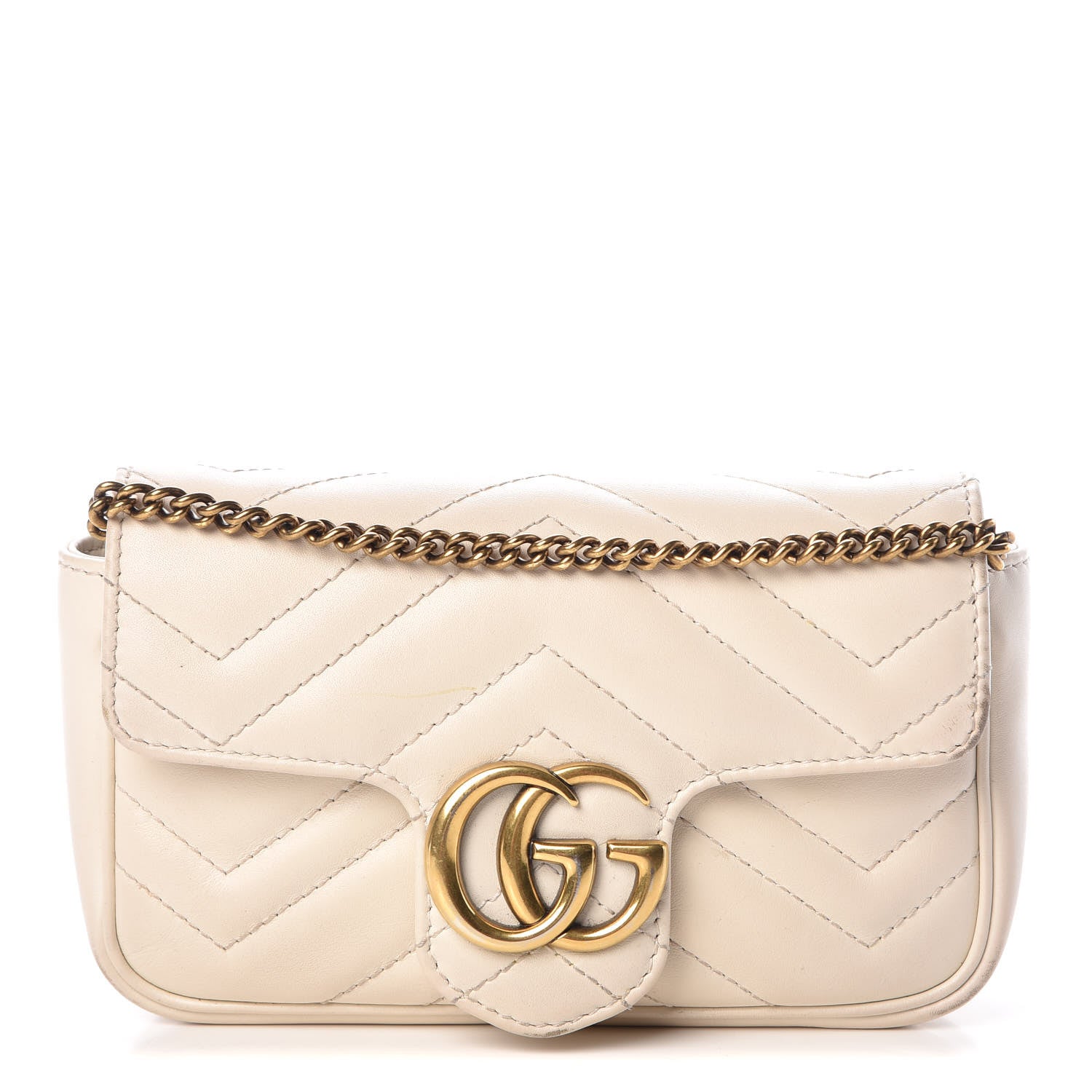 Gucci Calfskin Matelasse Super Mini GG Marmont Shoulder Bag White 1 of 14