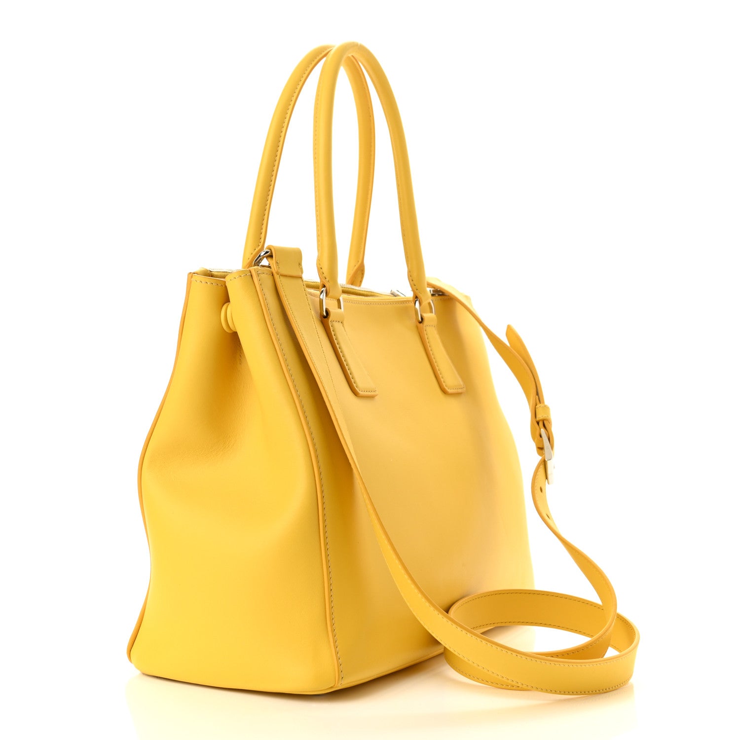 Prada City Calf Medium Galleria Double Zip Tote Yellow 3 of 9