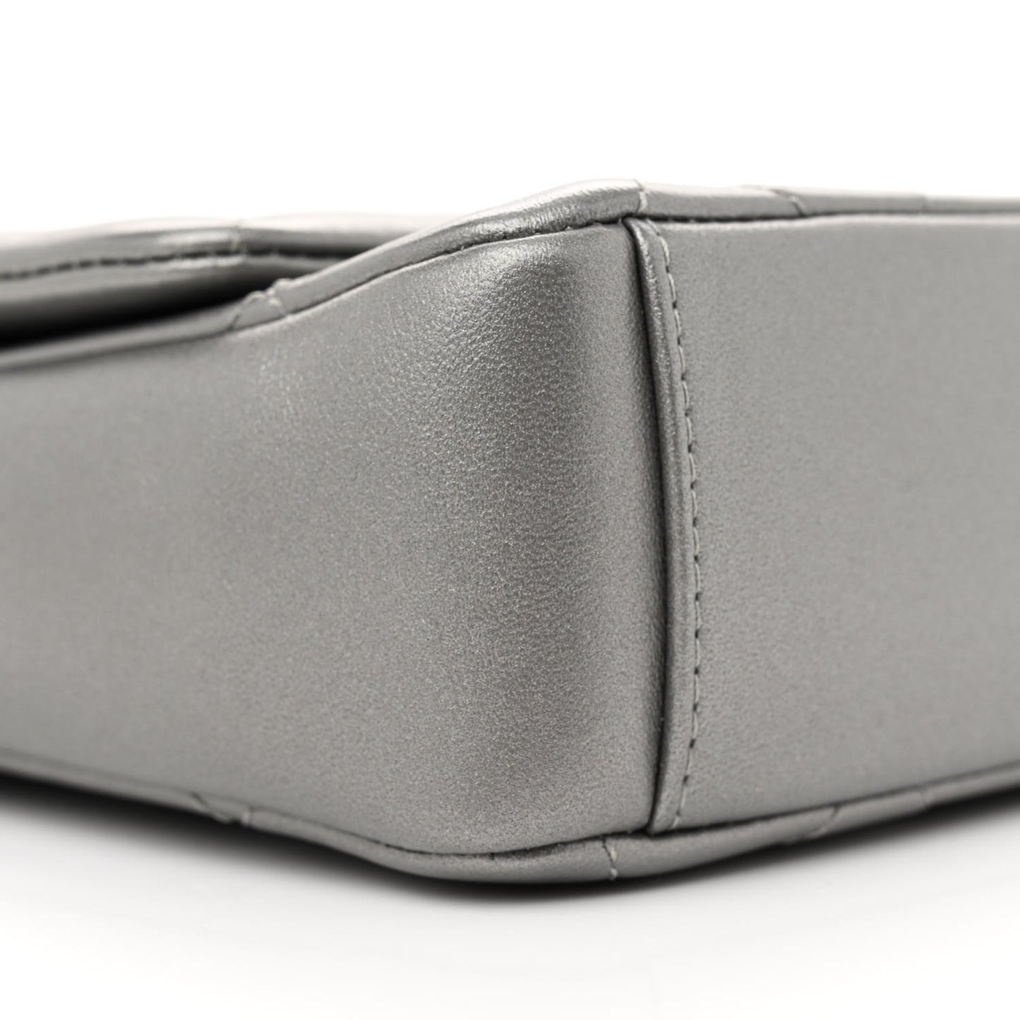 Metallic Lambskin Quilted Small Side Note Flap Grey