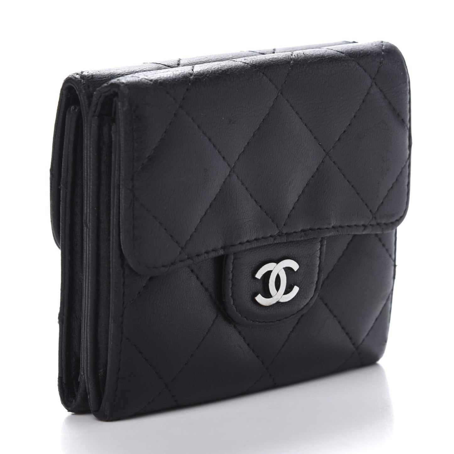 Lambskin Quilted Double Sided Wallet Black