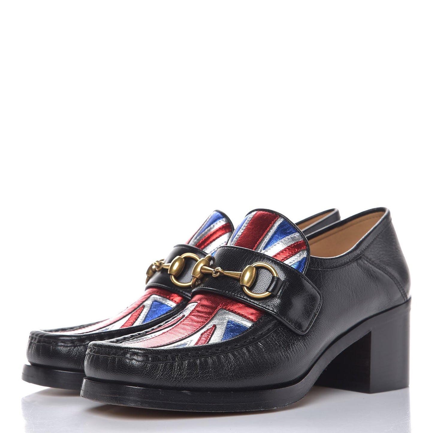 Lambskin Union Jack Horsebit Loafer Pumps 37 Black