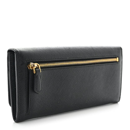 Prada Saffiano Metal Continental Flap Wallet Black 3 of 11