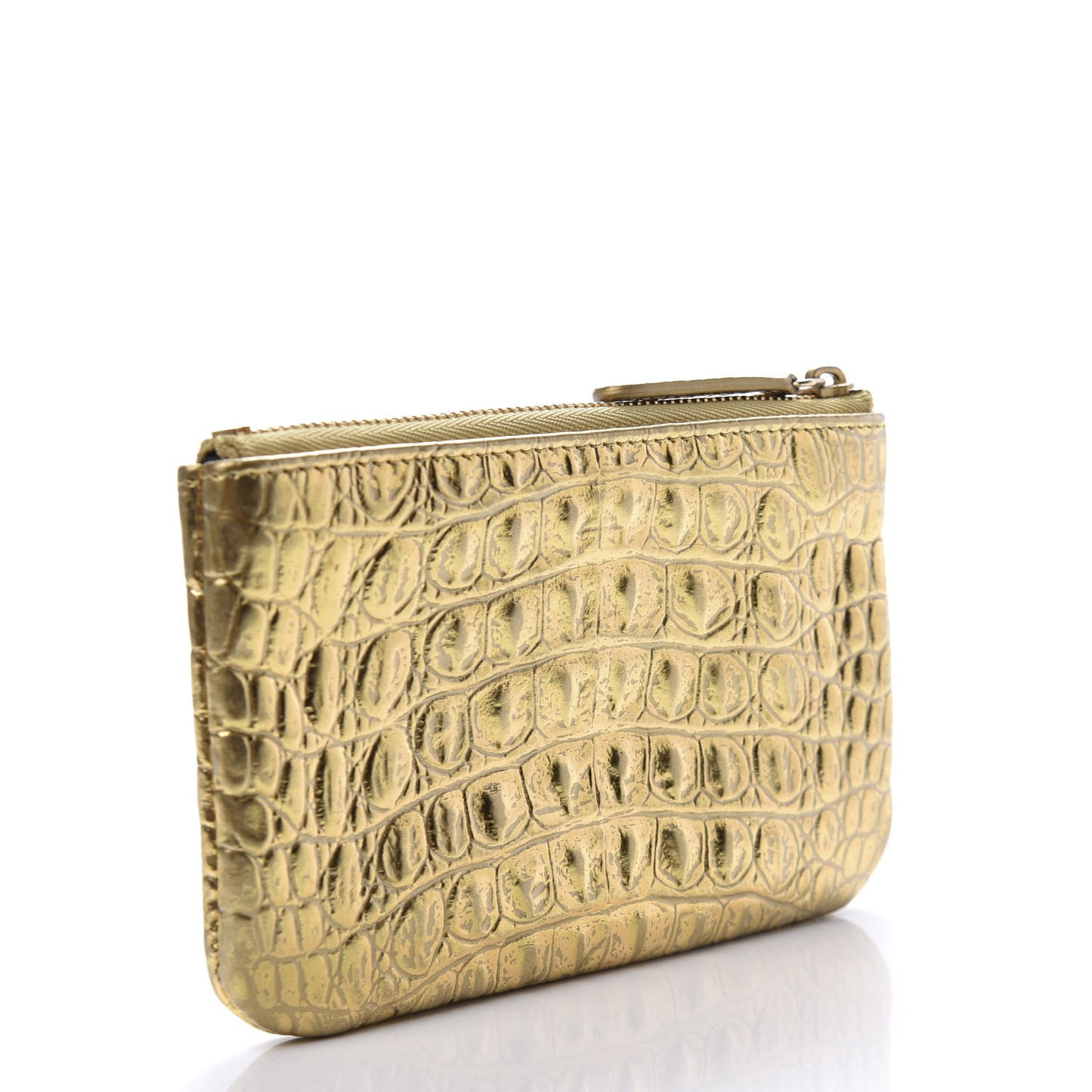 Metallic Calfskin Crocodile Embossed Cocodile Cosmetic Case Gold