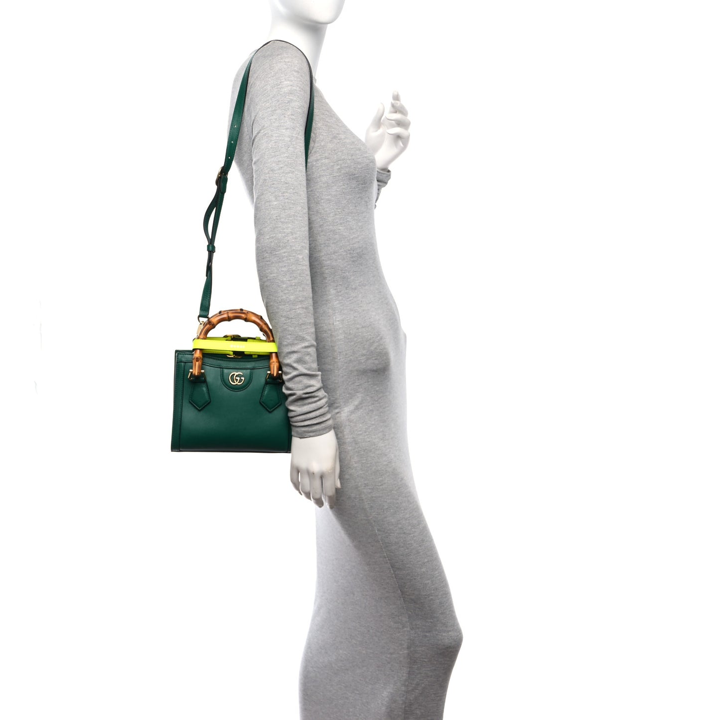 Wonka Grain Calfskin Mini Diana Tote Bag Green Yellow Fluo