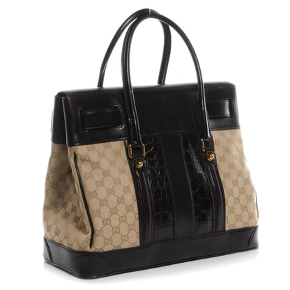 Gucci Monogram Crocodile Web Secret Top Handle Medium Satchel 3 of 7