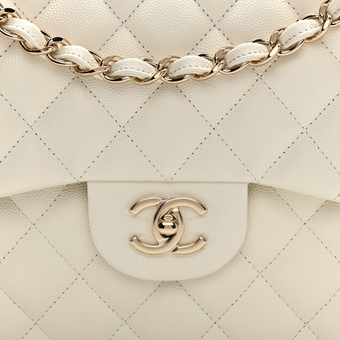 Caviar Quilted Jumbo Double Flap White