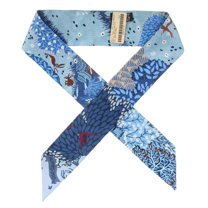 Hermes Silk Dans un Jardin Anglais Twilly Ciel Marine Brun 1 of 5