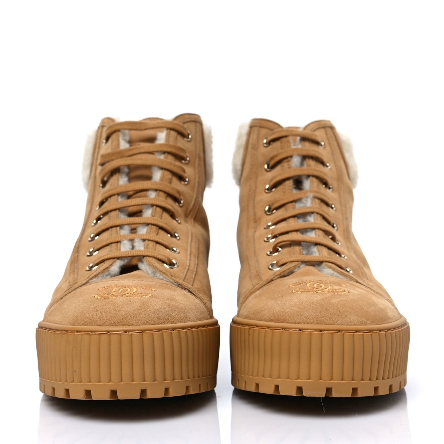 Kid Suede Shearling Sheepskin Lace Up Boots 41 Beige Ivory