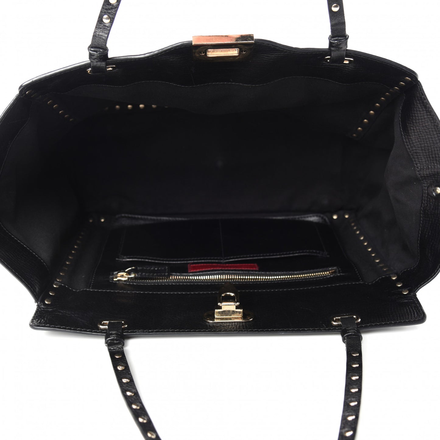 Textured Calfskin Medium Rockstud Tote Black