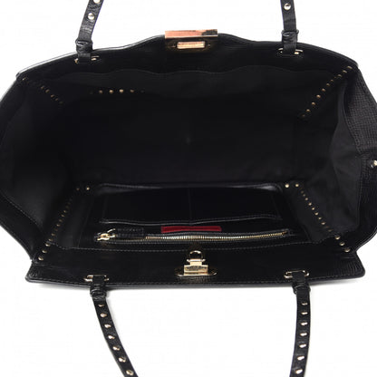 Valentino Garavani Textured Calfskin Medium Rockstud Tote Black 5 of 14