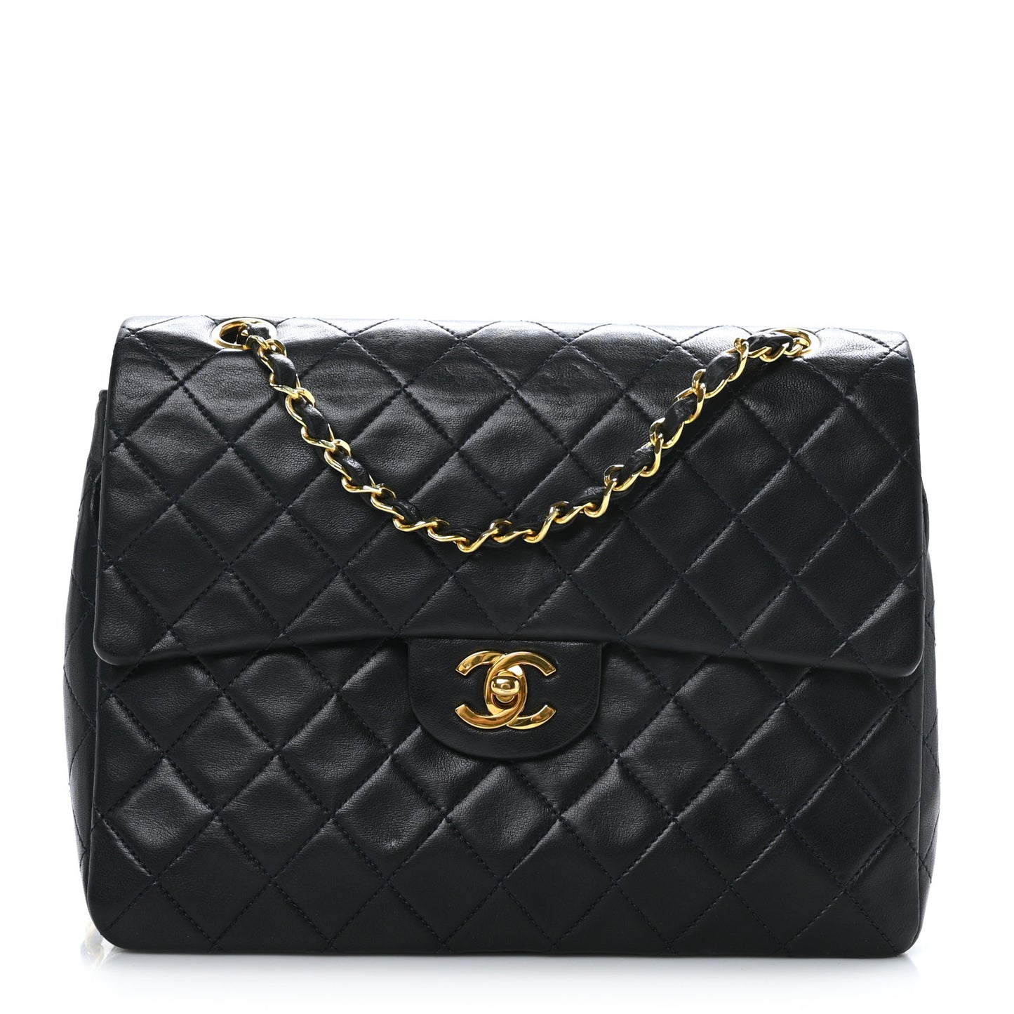 Lambskin Quilted Medium Double Flap Navy